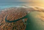 Venedig, Italien Blick von oben. Sonnenaufgangszeit